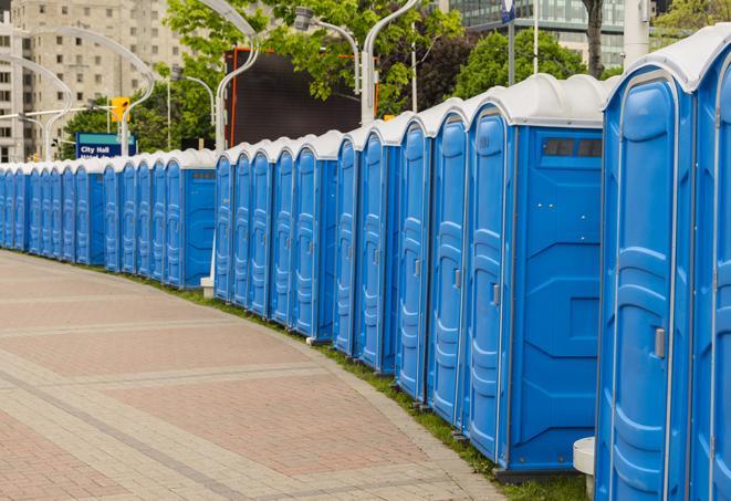 Seasonal porta potty units set up at a Saint Paul, Minnesota venue